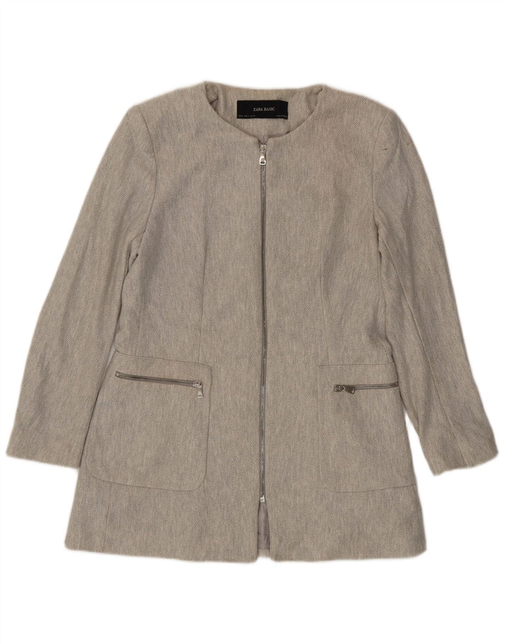 Giacca blazer con zip intera da donna Zara UK 18 XL cotone grigio a spina di pesce