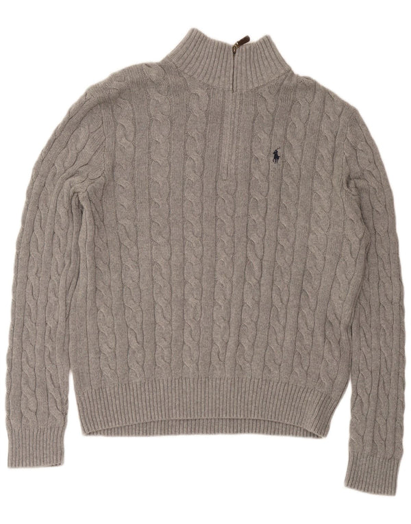 Polo Ralph Lauren Maglione da uomo con zip e collo grande in cotone grigio