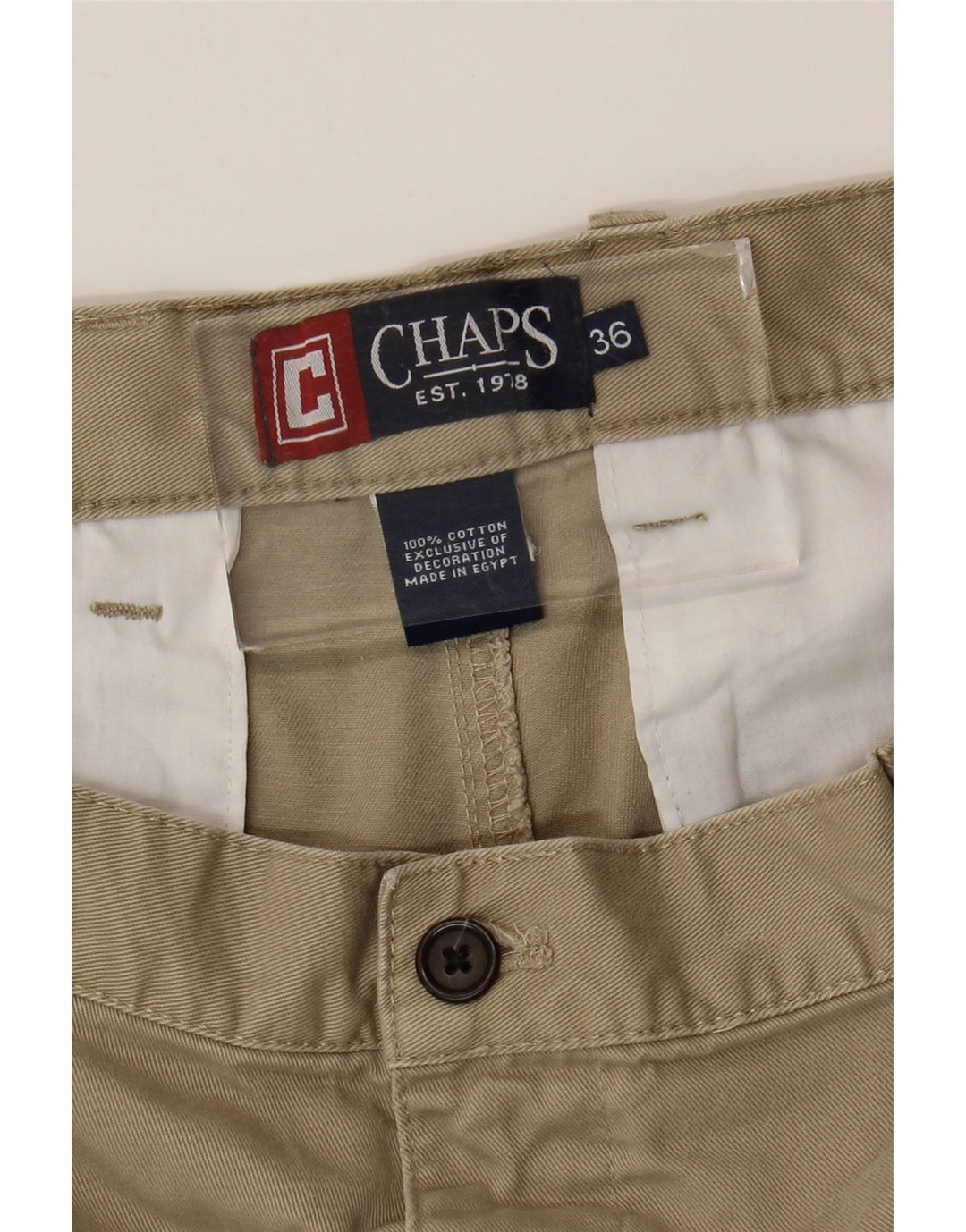 Pantaloncini chino da uomo Chaps W36 grandi in cotone beige