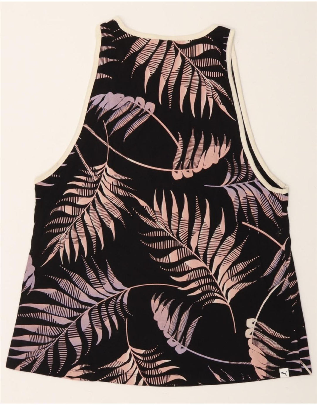 PUMA Womens Graphic Vest Top UK 14 Medium Black Floral Vintage Puma and Second-Hand Puma from Messina Hembry 