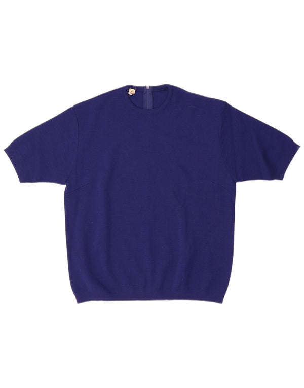 Vintage Womens Short Sleeve Crew Neck Jumper Sweater IT 44 Medium Navy Blue