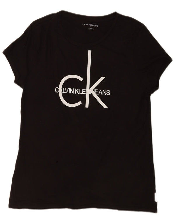 Maglietta grafica da donna Calvin Klein Jeans Top UK 14 Large Black Modal