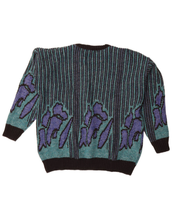 Maglione maglione vintage da donna con scollo a barca UK 14 verde medio a righe