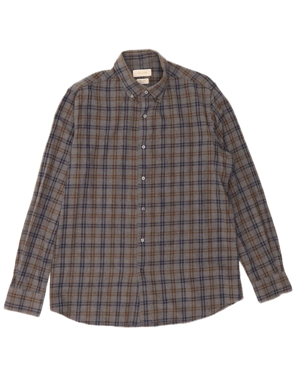 Massimo Dutti Camicia da uomo in flanella di cotone a quadri grigi grandi Halloween