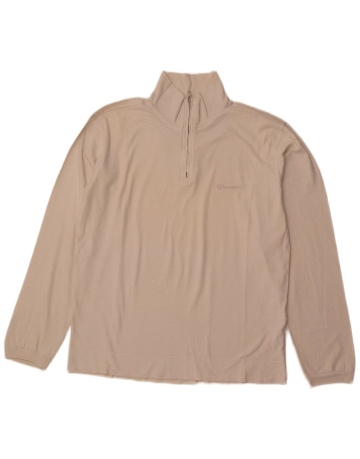 Felpa Champion da uomo con zip e collo, maglione XL, cotone bianco