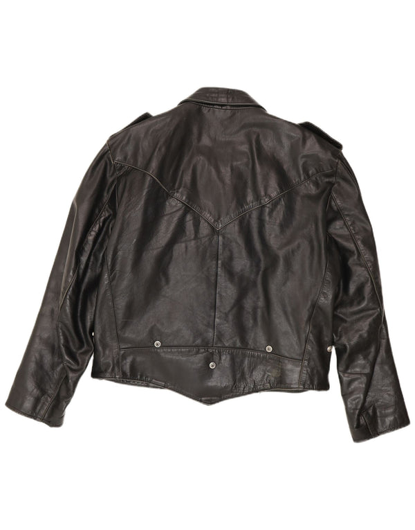 Giacca in pelle militare vintage da uomo UK 42 XL nera