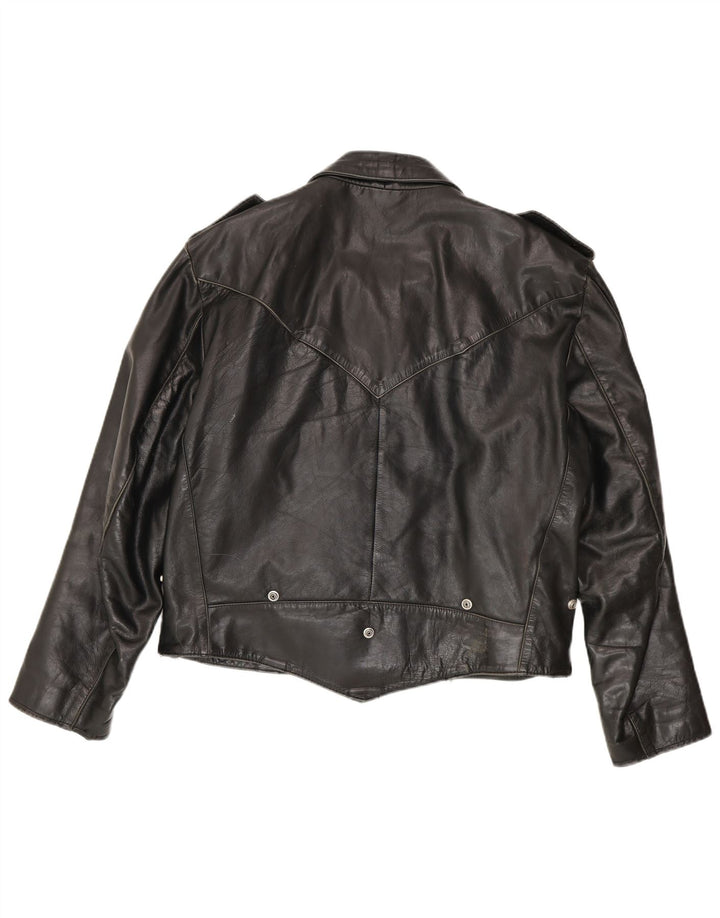 Giacca in pelle militare vintage da uomo UK 42 XL nera