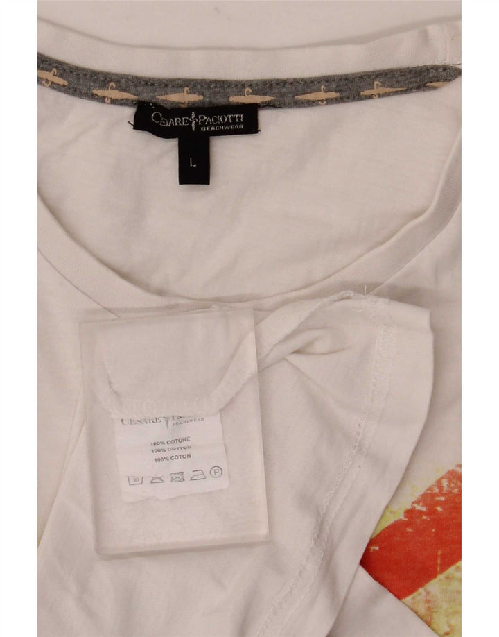 Cesare Paciotti T-shirt grafica da uomo grande in cotone bianco