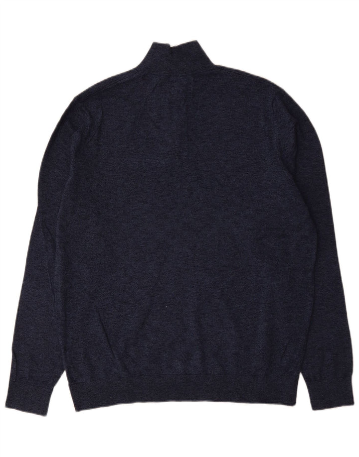 Maglione da uomo Marks & Spencer con zip e collo grande in cotone screziato blu navy