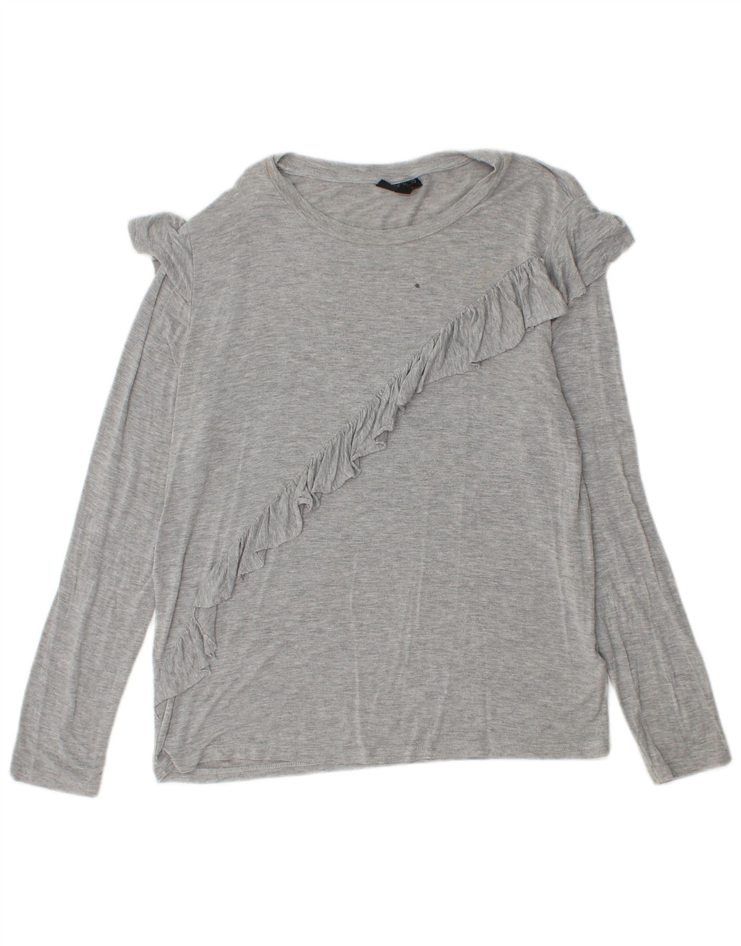 Topshop Top da donna con volant sul davanti manica lunga UK 12 Grigio medio chiazzato