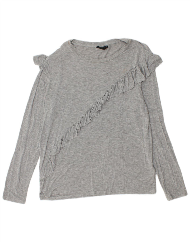 Topshop Top da donna con volant sul davanti manica lunga UK 12 Grigio medio chiazzato