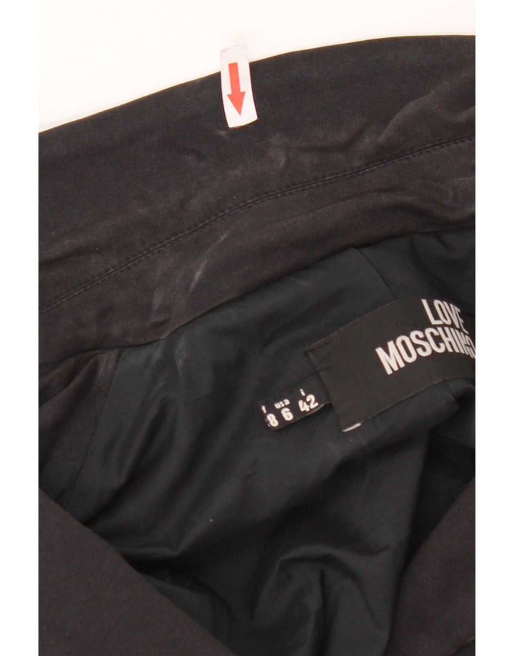 Giacca blazer a 3 bottoni grafica corta da donna Moschino UK 10 piccola nera
