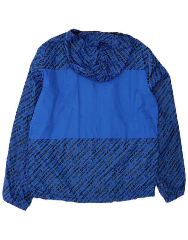 Giacca antipioggia da uomo con cappuccio grafico Superdry UK 42 XL poliestere blu