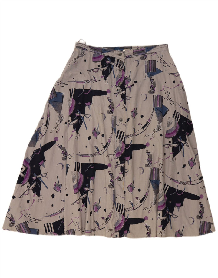 Gonna a trapezio a vita alta da donna VINTAGE W32 grande grigio geometrico