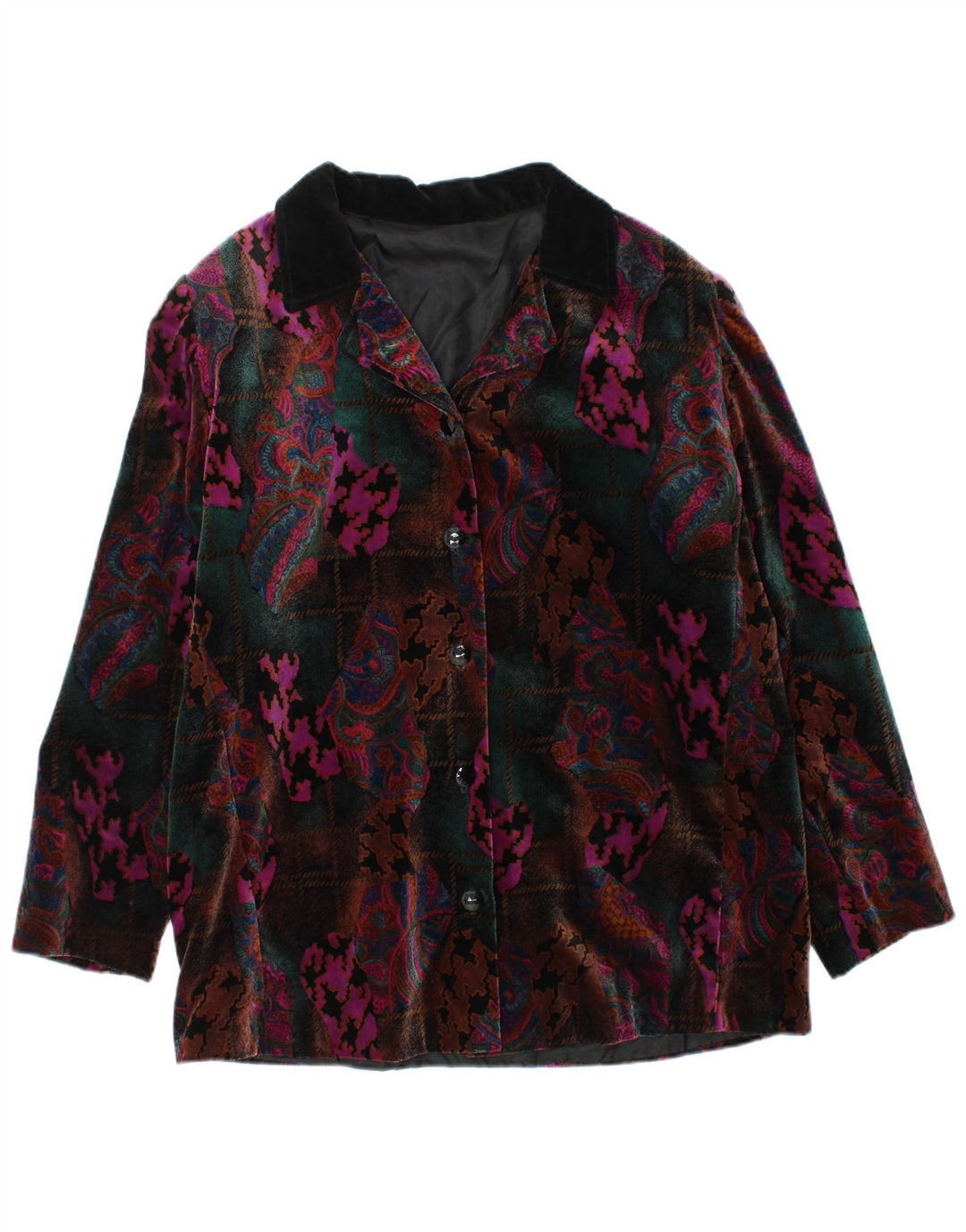 Giacca blazer vintage da donna a 5 bottoni UK 16 grande motivo cachemire multicolore