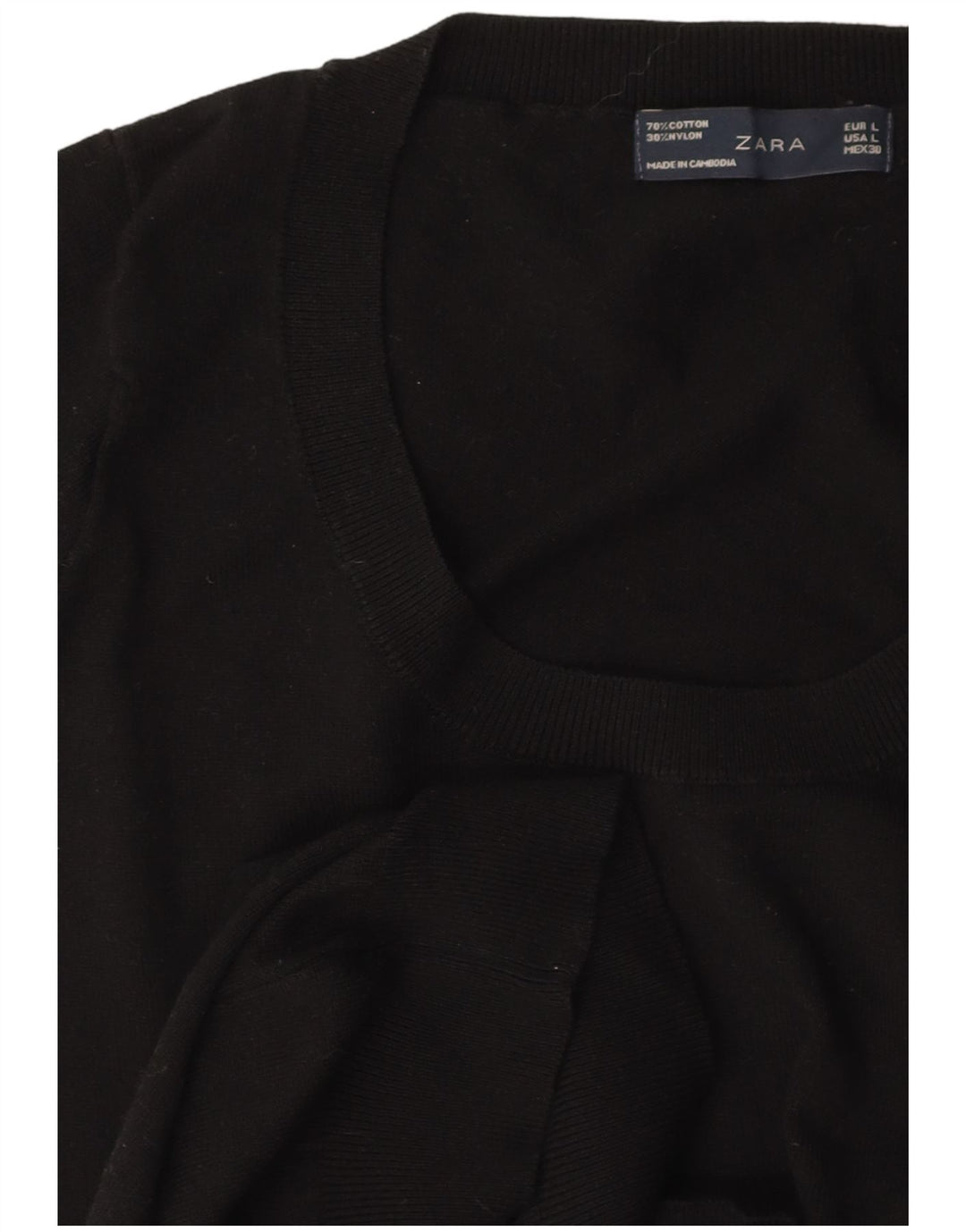 ZARA Maglione Corto da Donna con Scollo a Barca a Maniche Corte UK 14 Large Nero