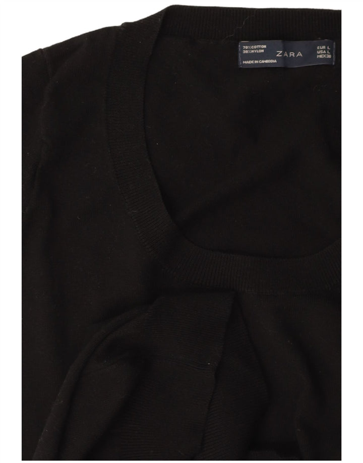 ZARA Maglione Corto da Donna con Scollo a Barca a Maniche Corte UK 14 Large Nero