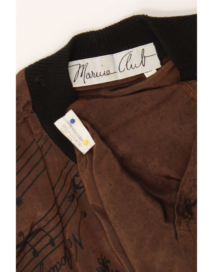 Top grafico da donna vintage a maniche lunghe EU 42 grande in viscosa marrone