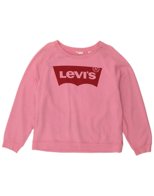 Levi's Donna Felpa Oversize con Grafica Maglione UK 16 Grande Cotone Rosa