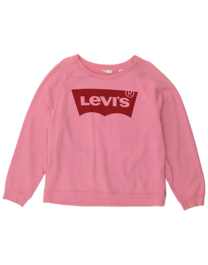 Levi's Donna Felpa Oversize con Grafica Maglione UK 16 Grande Cotone Rosa