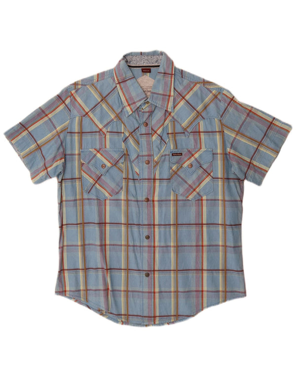 Camicia a maniche corte da uomo Marlboro Classics in cotone a quadri blu medio