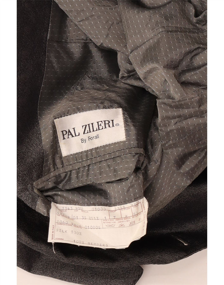 Giacca blazer doppiopetto da uomo Pal Zileri IT 50 grande seta Chevron grigia