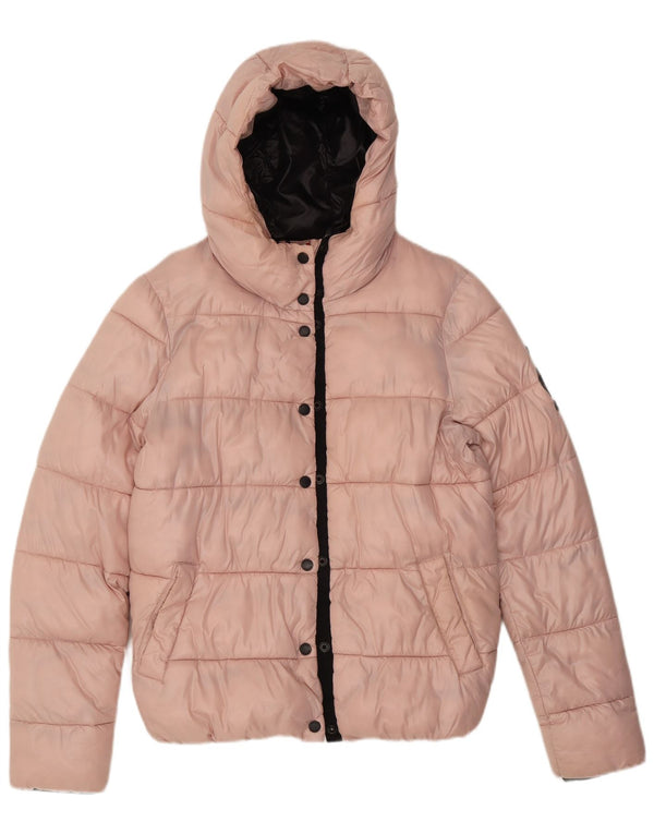 Giacca imbottita con cappuccio da donna Superdry UK 12 nylon rosa medio