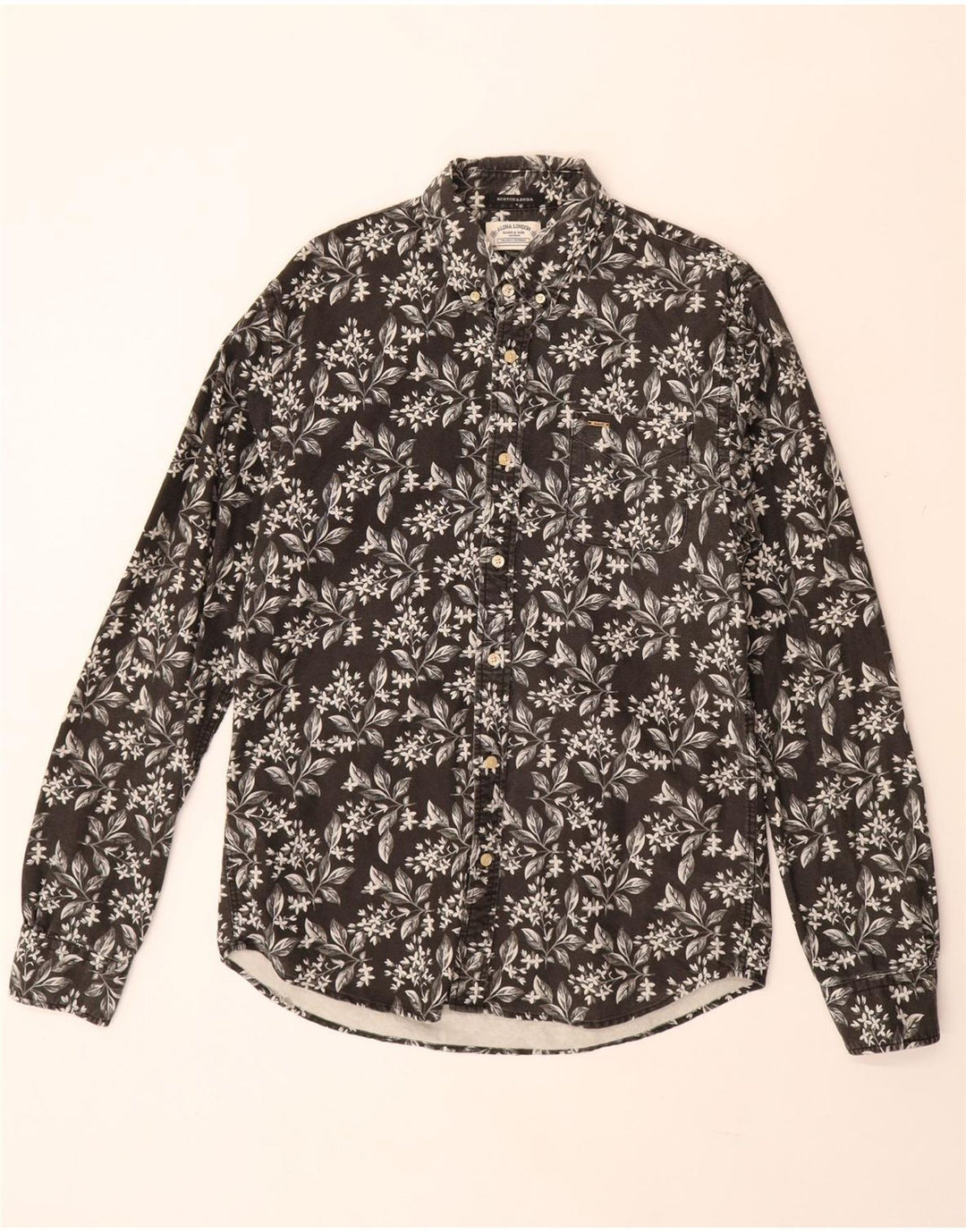 SCOTCH & SODA Camicia da uomo grande hawaiana in cotone floreale nero