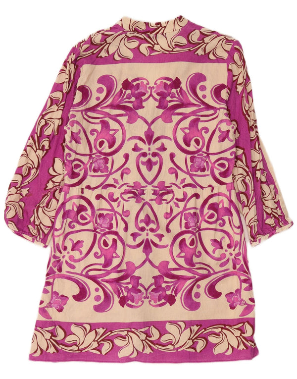 Abito camicia da donna con maniche a 3/4 Zara UK 12 Lino floreale rosa medio