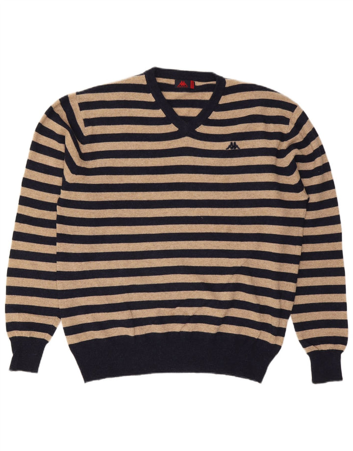 Maglione Kappa da uomo con scollo a V XL in lana a righe beige