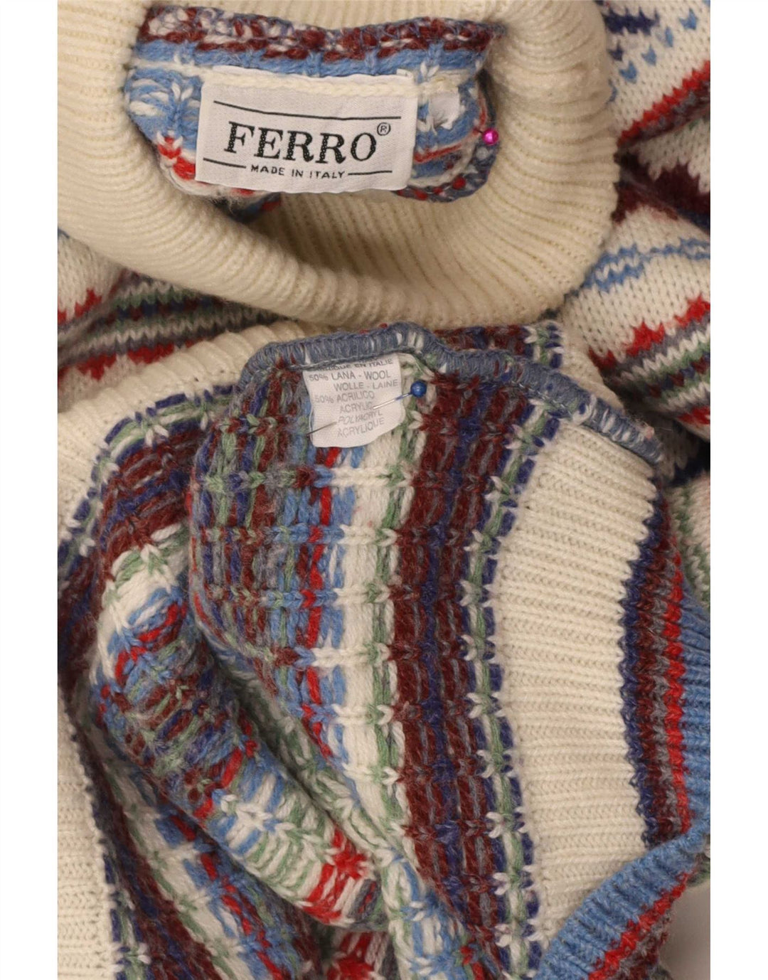 Ferro da uomo maglione collo alto maglione XL lana Fair Isle multicolore