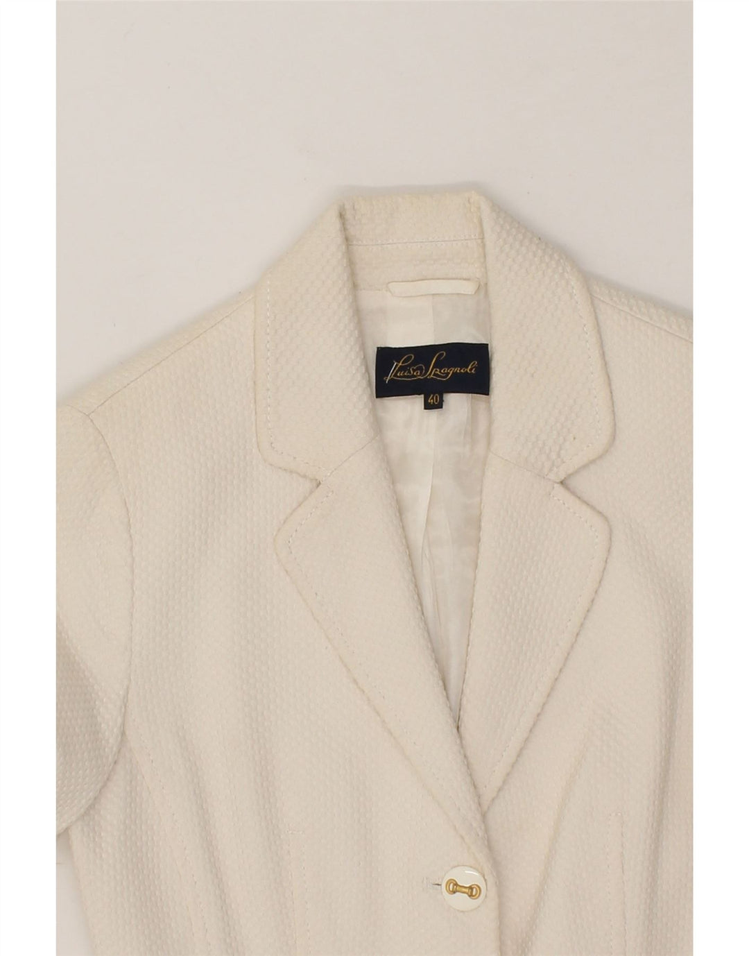 LUISA SPAGNOLI Womens 3 Button Blazer Jacket IT 40 Small Off White Cotton Vintage Luisa Spagnoli and Second-Hand Luisa Spagnoli from Messina Hembry 