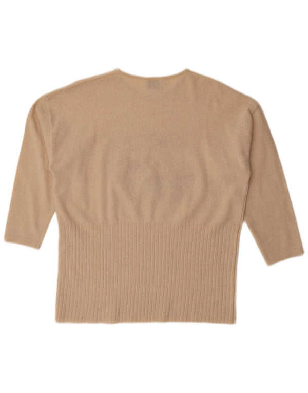 Maglione maglione girocollo con maniche a 3/4 con grafica vintage da donna UK 20 2XL Beige