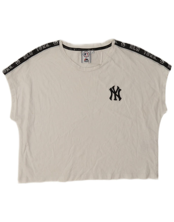 Majestic T-shirt grafica corta da donna dei New York Yankees UK 10 piccola bianca