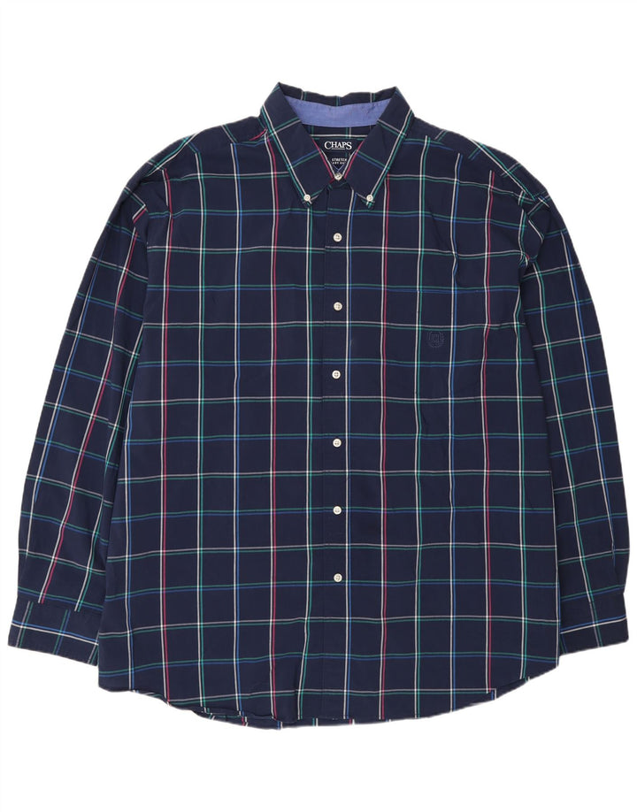 Camicia elasticizzata da uomo Chaps 3XL in cotone a quadri blu navy