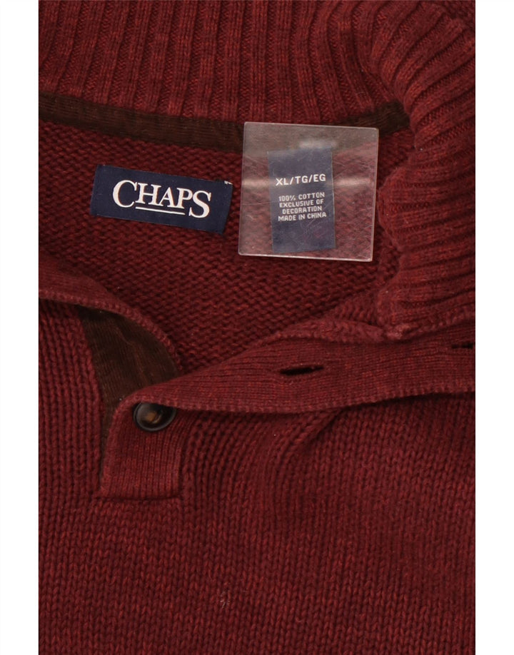 CHAPS Maglione da uomo con collo a bottoni XL in cotone marrone