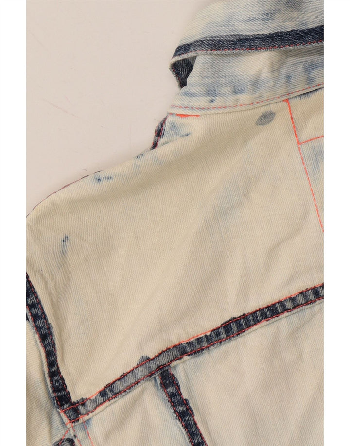 REPLAY Womens Crop Denim Jacket UK 12 Medium White Tie Dye Cotton Vintage Replay and Second-Hand Replay from Messina Hembry 