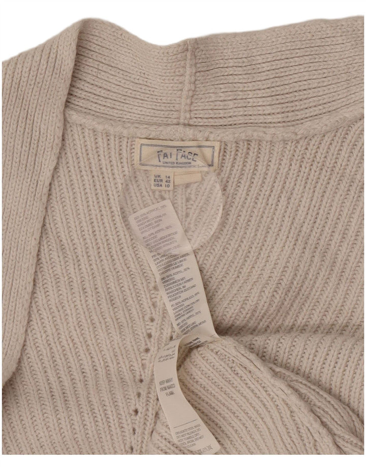 Maglione cardigan aperto da donna Fat Face UK 14 grande acrilico bianco sporco