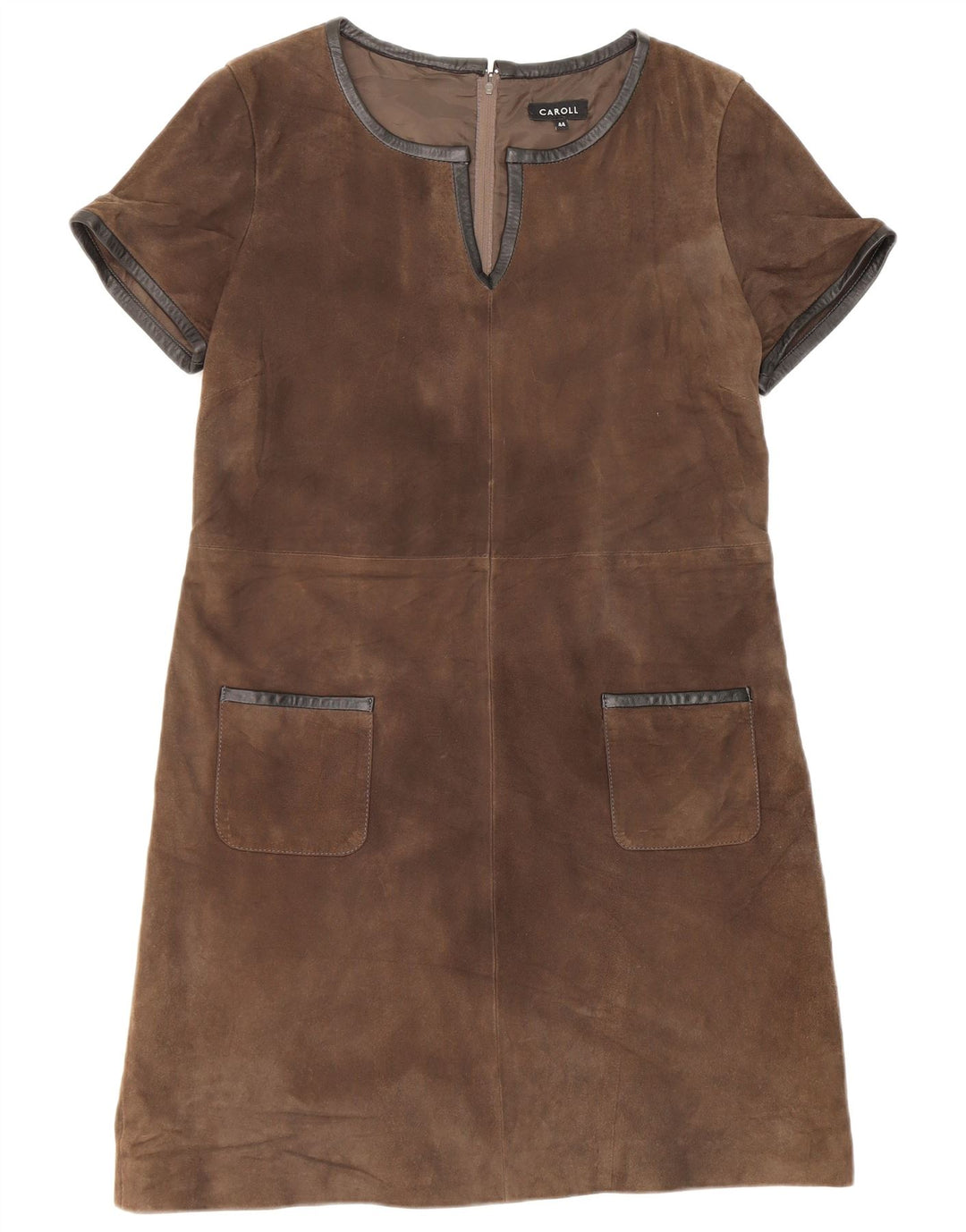 Abito a trapezio vintage da donna in pelle scamosciata IT 44 Marrone medio