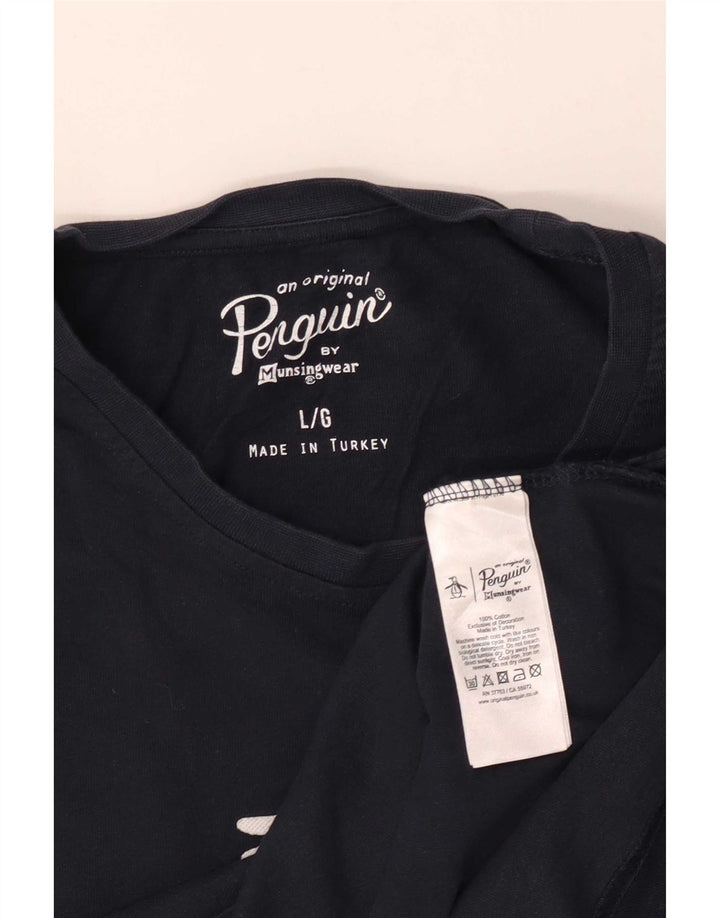 T-shirt grafica da uomo Penguin Top grande in cotone blu navy
