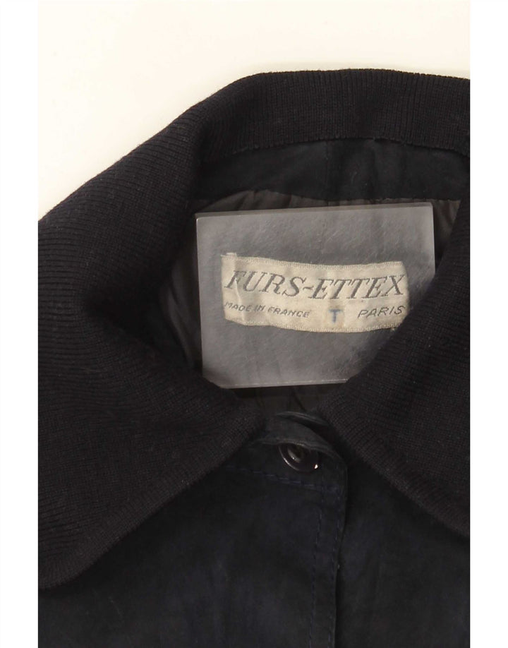 Soprabito vintage in pelle scamosciata da donna UK 10 piccolo blu navy