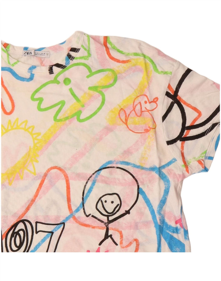 ZARA T-shirt grafica oversize corta da donna, taglia UK 10 piccola, multicolore