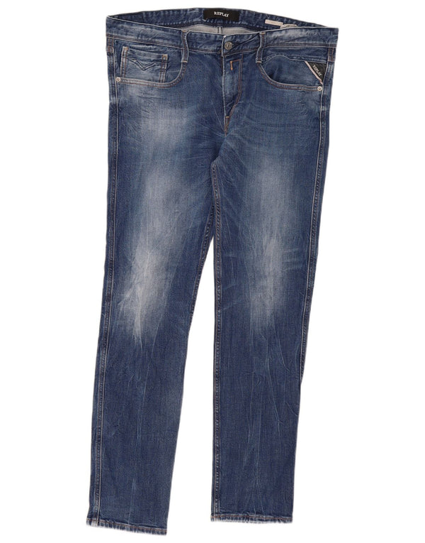 Replay Jeans Anbass Slim da Uomo W34 L32 Cotone Blu