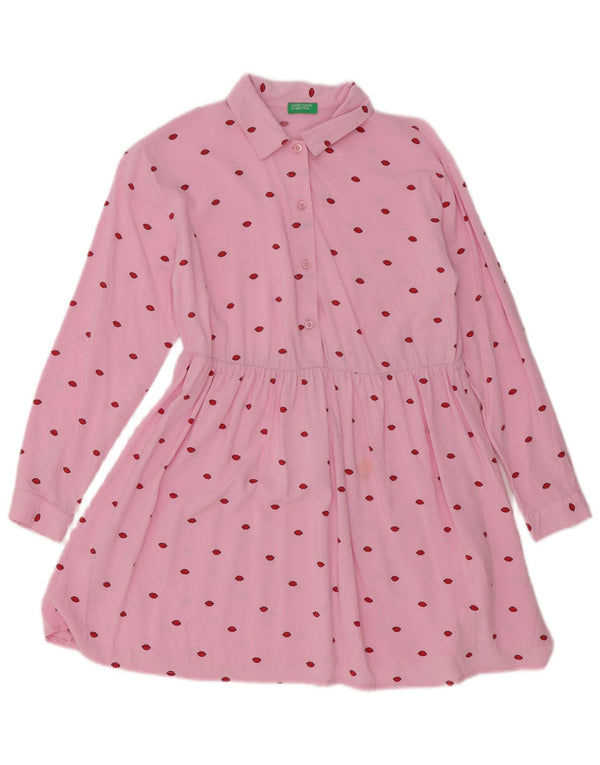 Abito a trapezio a maniche lunghe da donna con motivo astratto Benetton UK 10 piccolo rosa