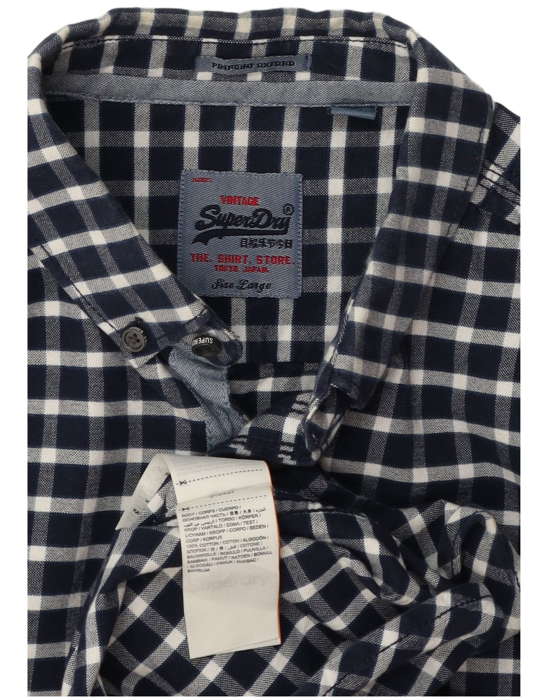 Camicia da uomo Superdry Large in cotone a quadri blu navy