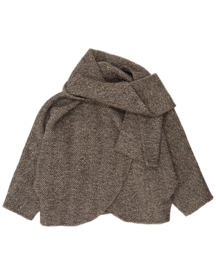 Giacca bolero oversize da donna vintage UK 16 grande spina di pesce grigia