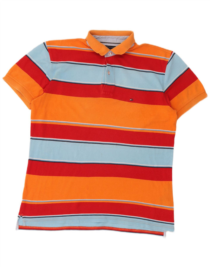 Polo da uomo Tommy Hilfiger grande in cotone a righe multicolori
