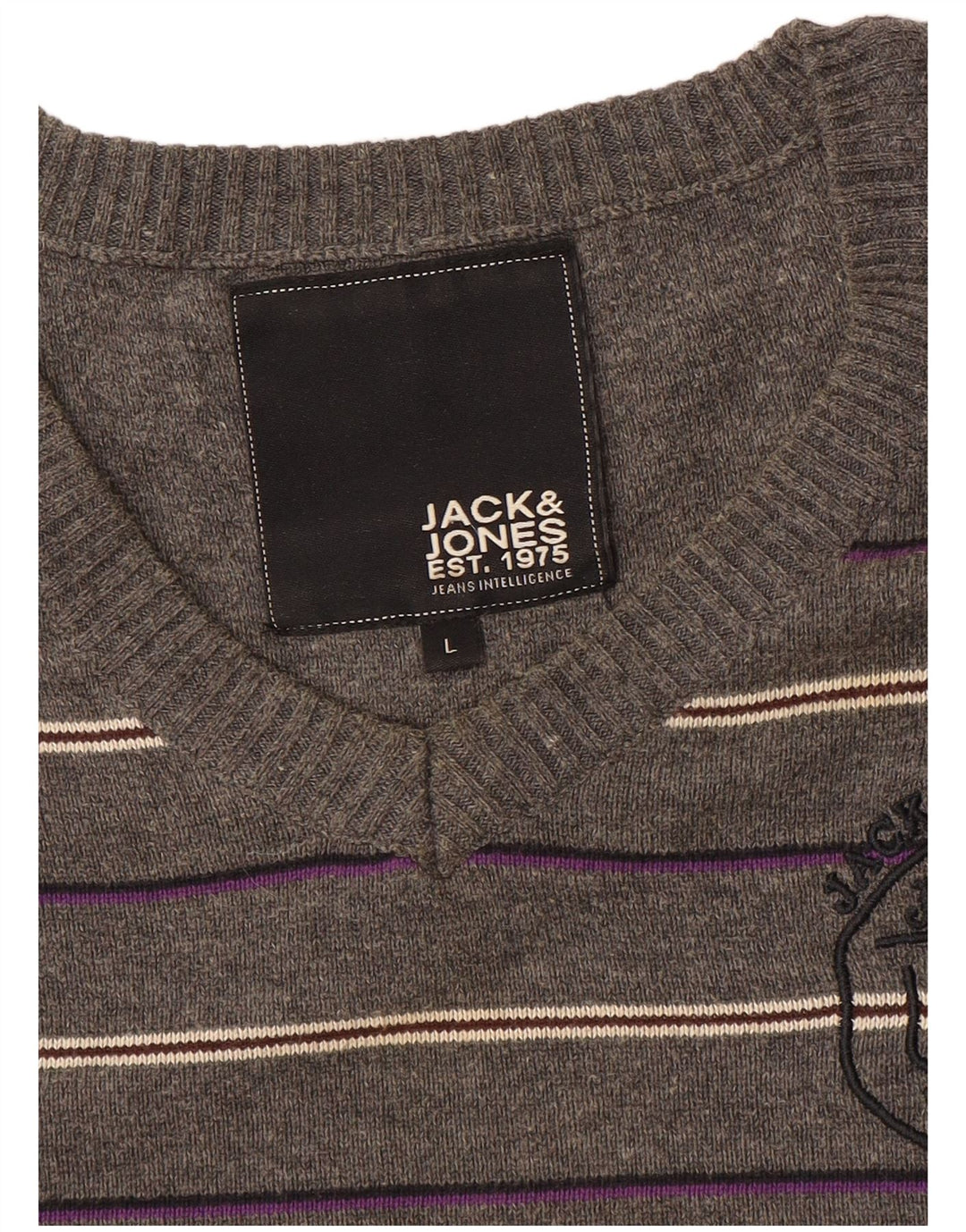 Jack & Jones Maglione da uomo con scollo a V grafico a righe grandi grigie