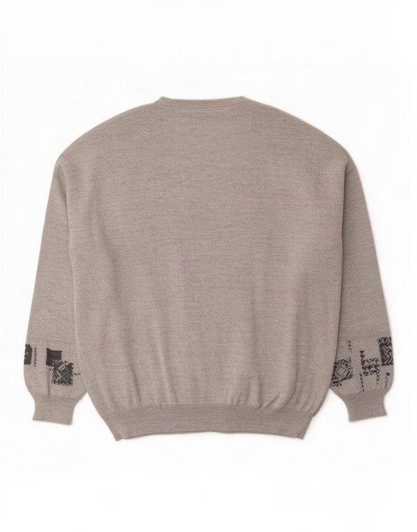 Maglione da uomo con scollo a V Bueckle EU 60 5XL Lana vergine geometrica grigia