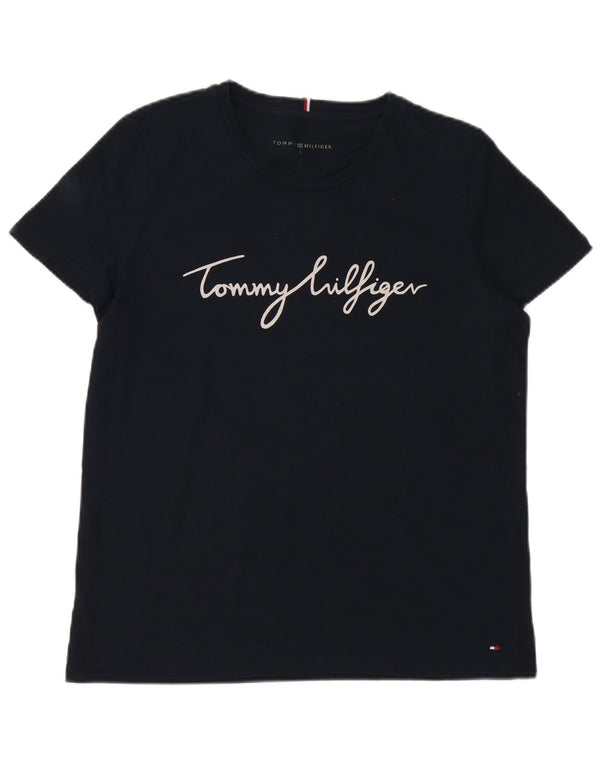 T-shirt grafica da donna Tommy Hilfiger Top UK 16 grande cotone blu navy